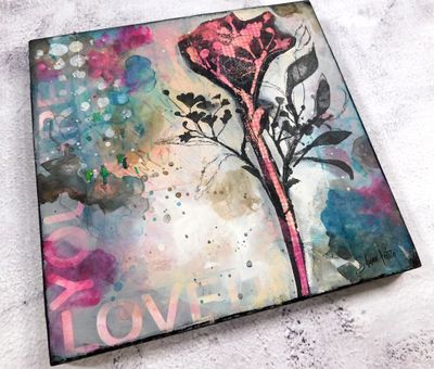 &quot;You are loved&quot; flower 8x8 mixed media original