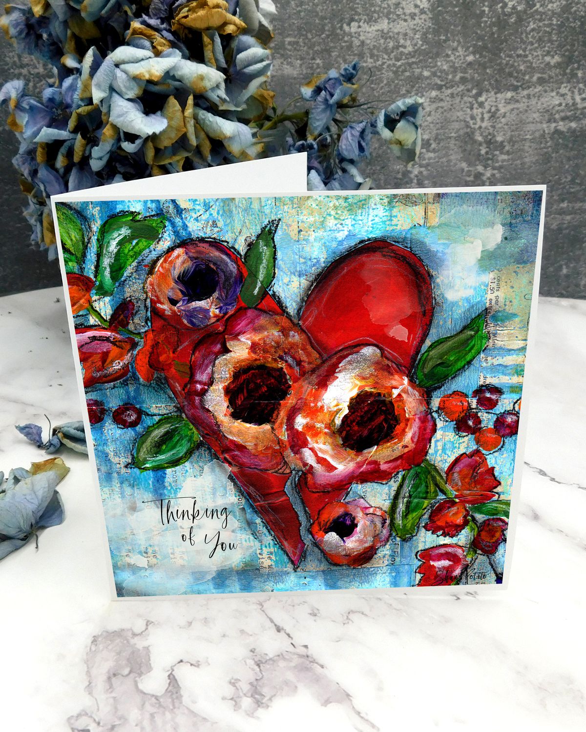 &quot;Thinking of you&quot; 6x6 red heart card