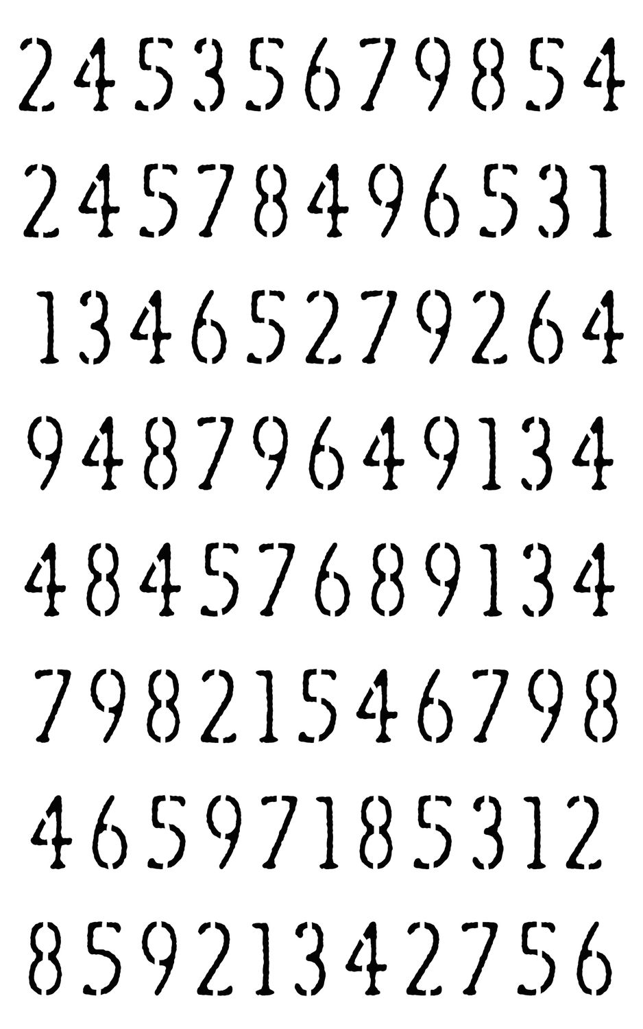 Numbers Rough sm stencil 5x8