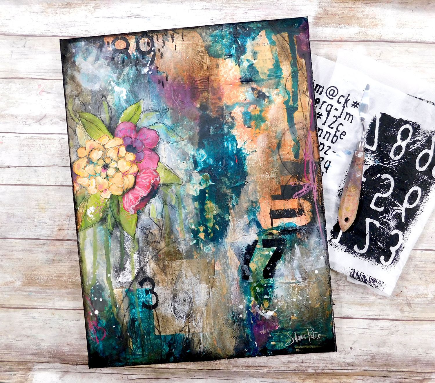 &quot;Small acts of Bravery&quot; abstract floral 12x16 mixed media original canvas
