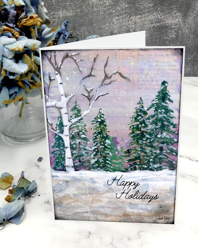 &quot;Happy Holidays&quot; white tree 5x7 card