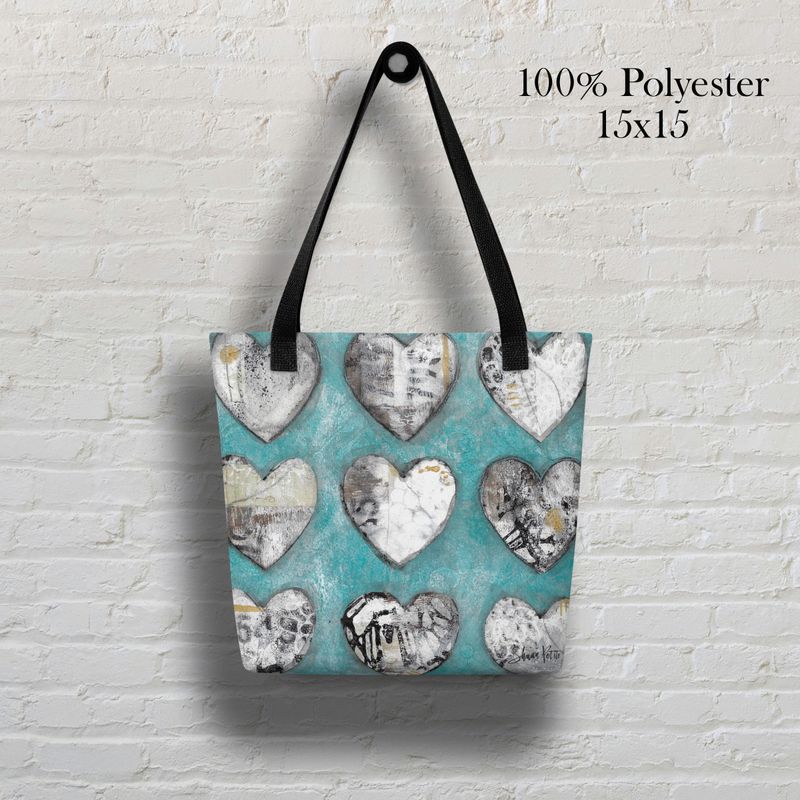 Hearts teal Tote bag