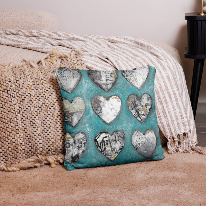 Teal Hearts Basic Pillow