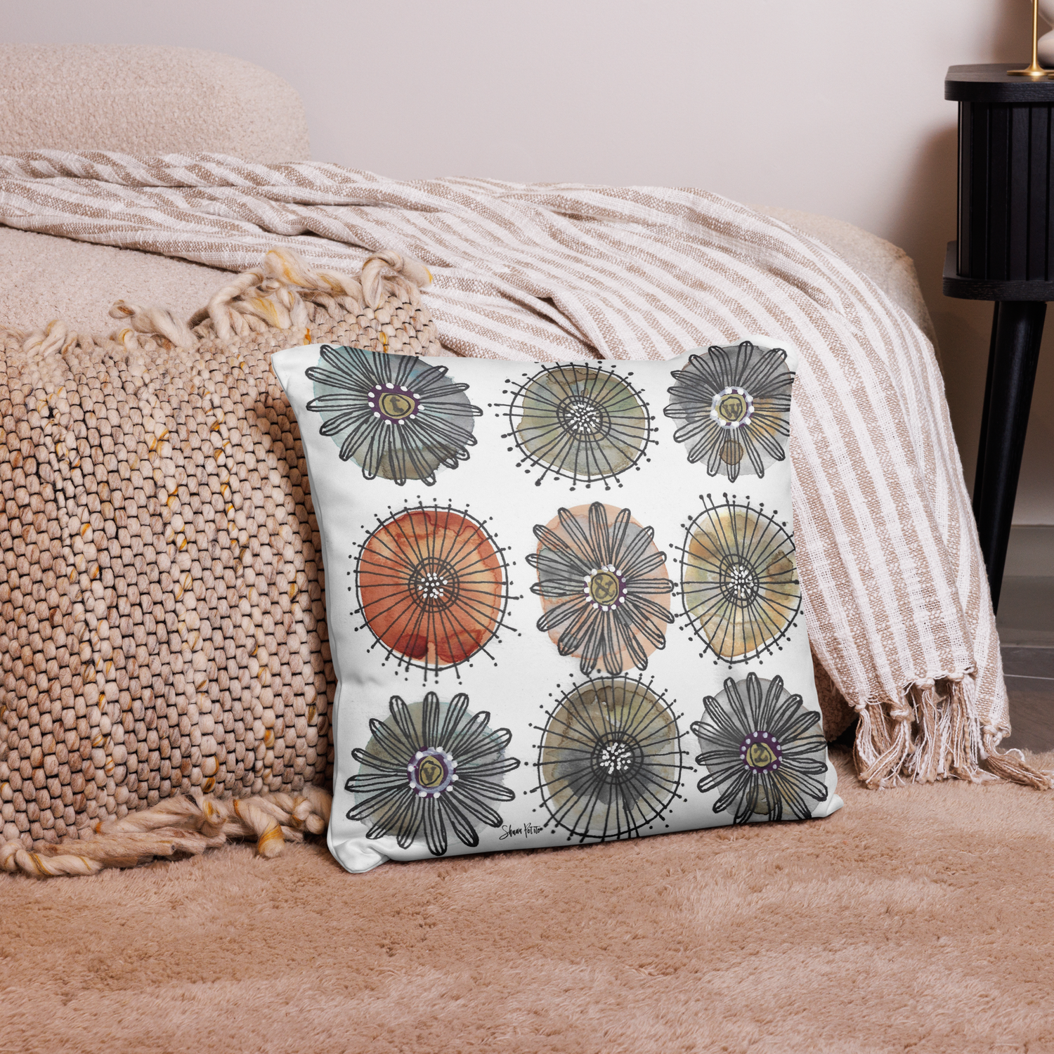 Muted circle flowers Basic Pillow