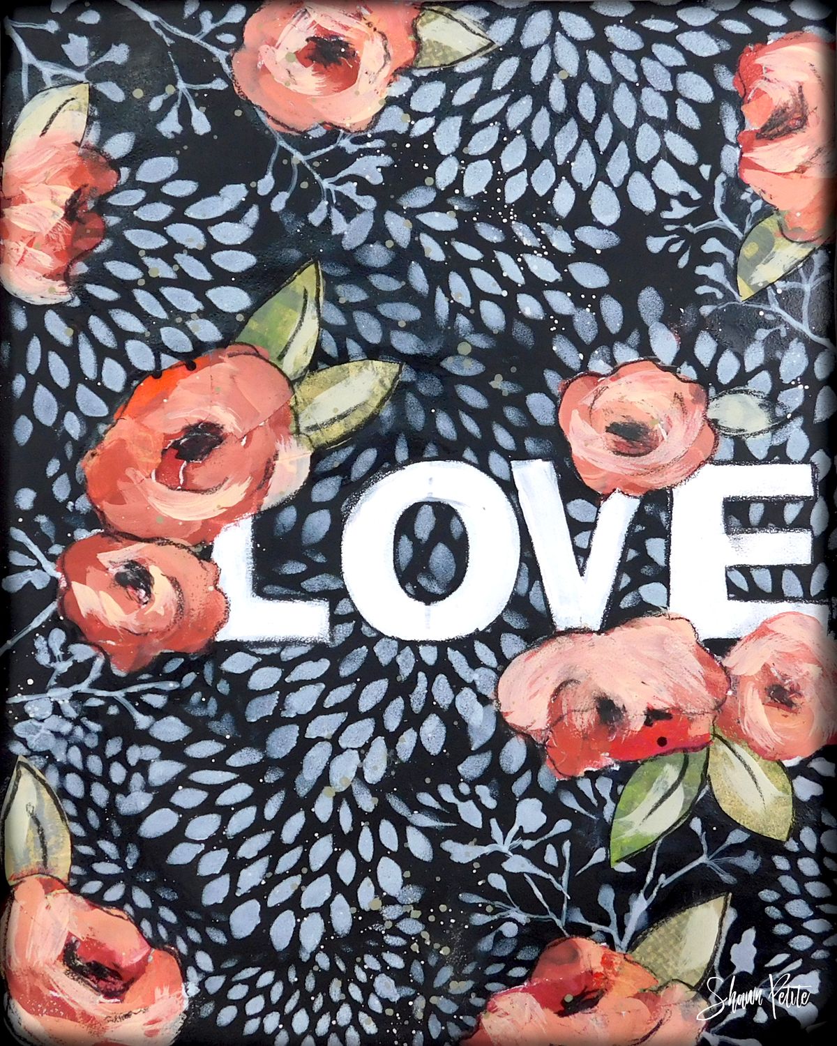 &quot;Love&quot;, roses Print on Wood and Print to be Framed