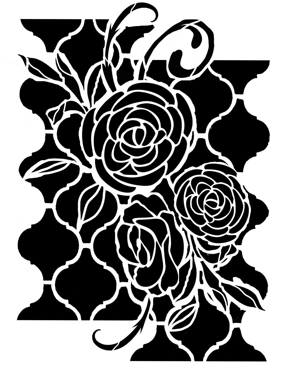 Layered up 3 tiles and flowers stencil 9x12