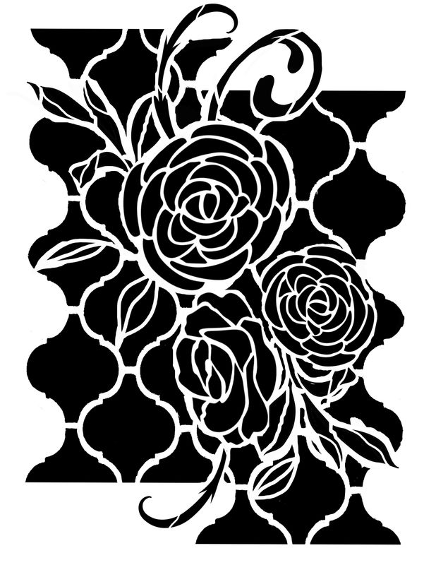 Layered up 3 tiles and flowers stencil 9x12