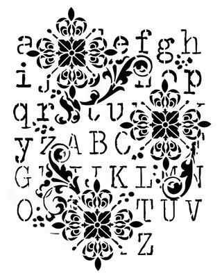 Layered up 1 alphabet  stencil 9x12