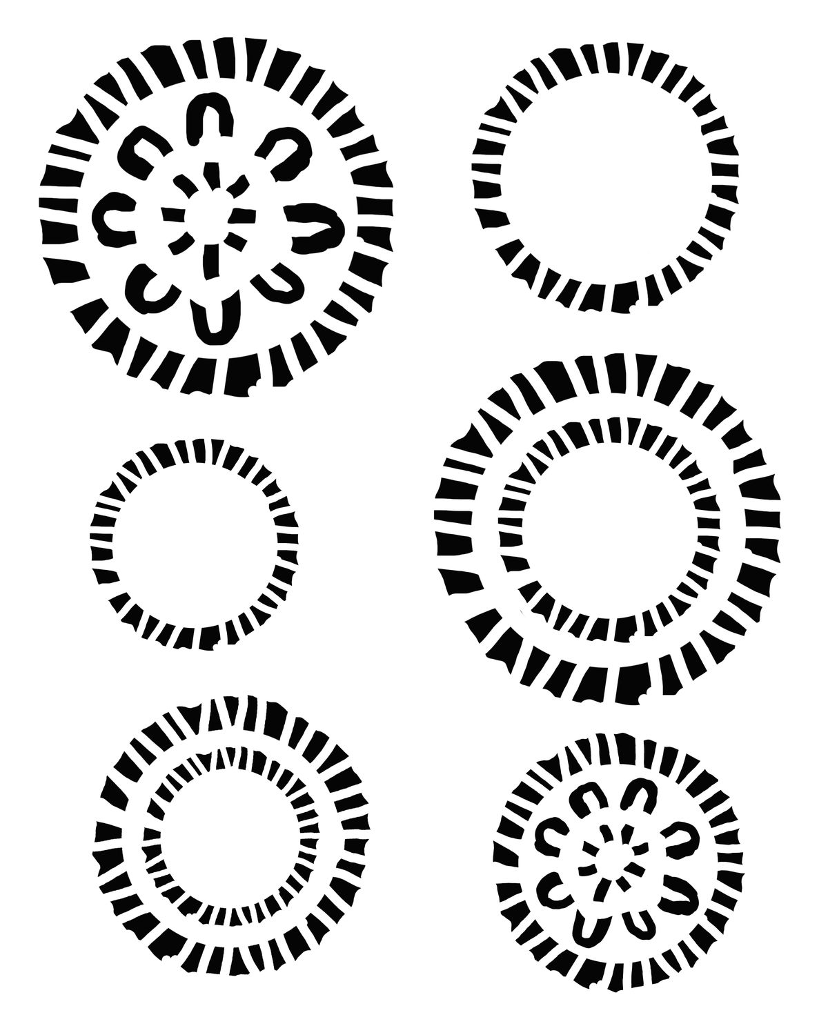 Jagged Carving Circles stencil 8x10