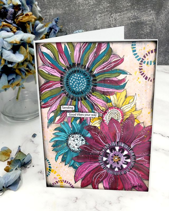 &quot;Sending good vibes your way&quot; 5x7 flowers card