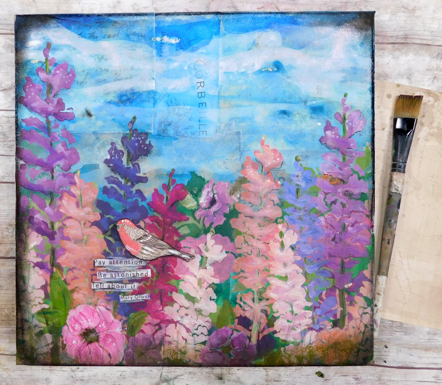 &quot;Pay Attention&quot; Mary Oliver mixed media original 12x12