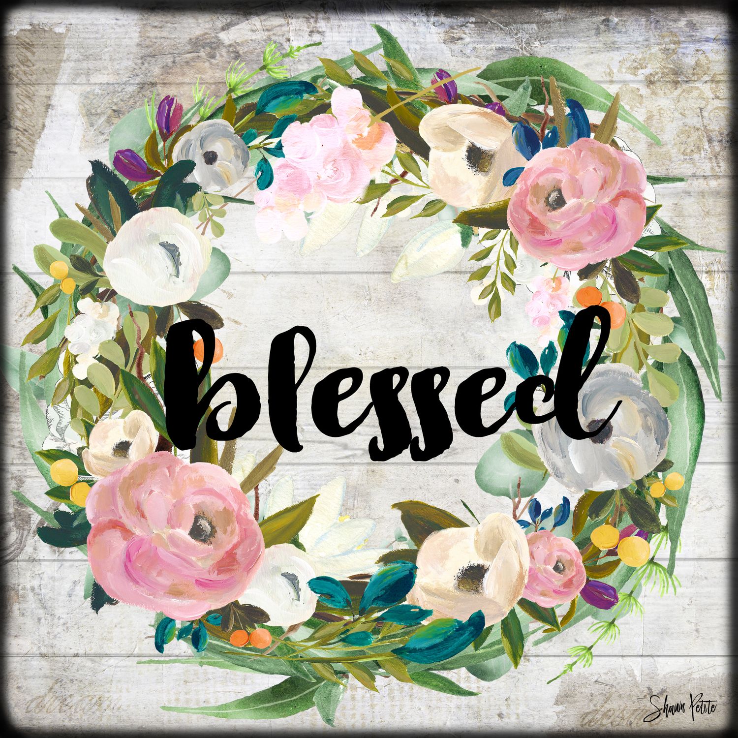 Blessed, muted flower wreath digital instant download