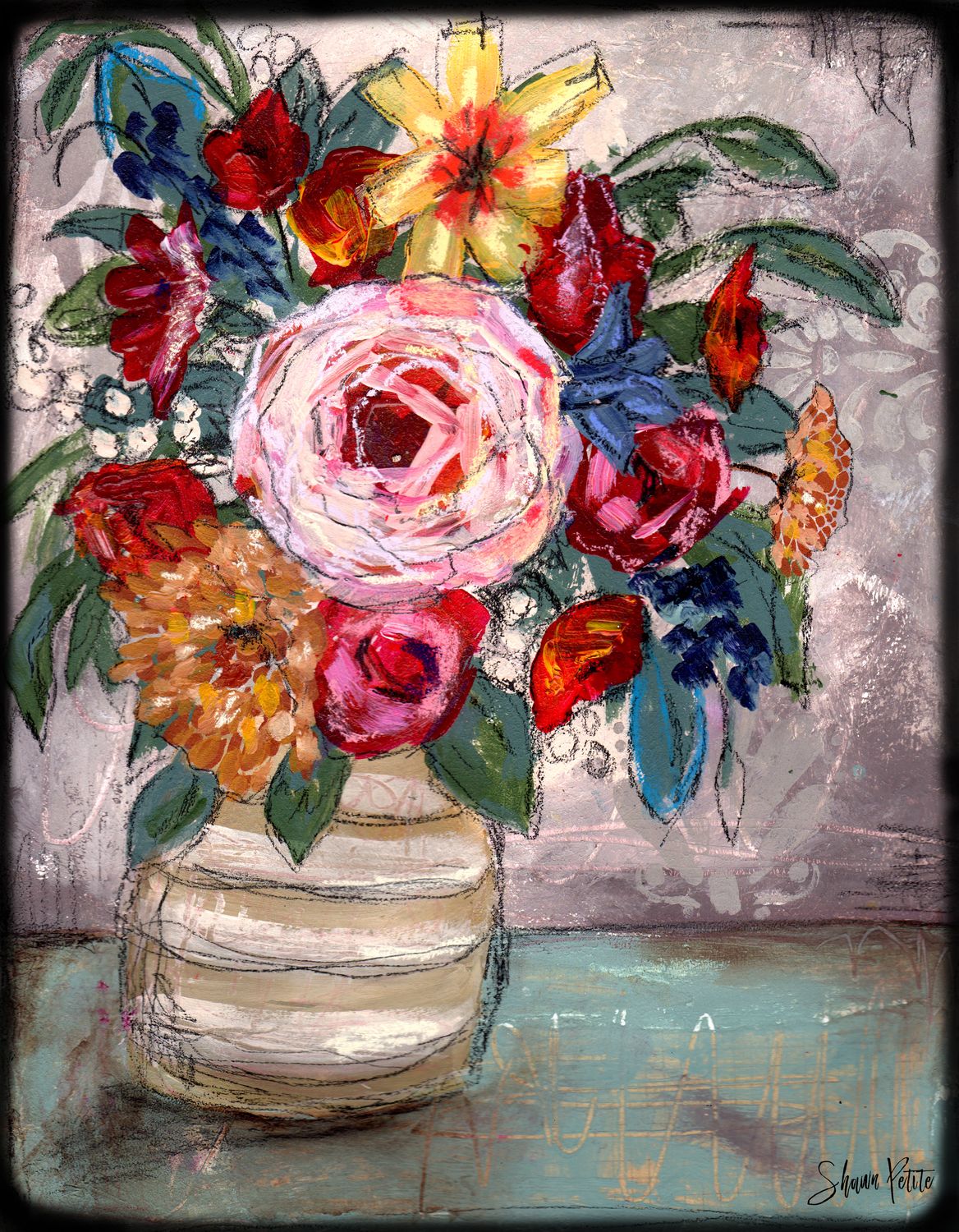 Comfort tan vase flowers, digital instant download