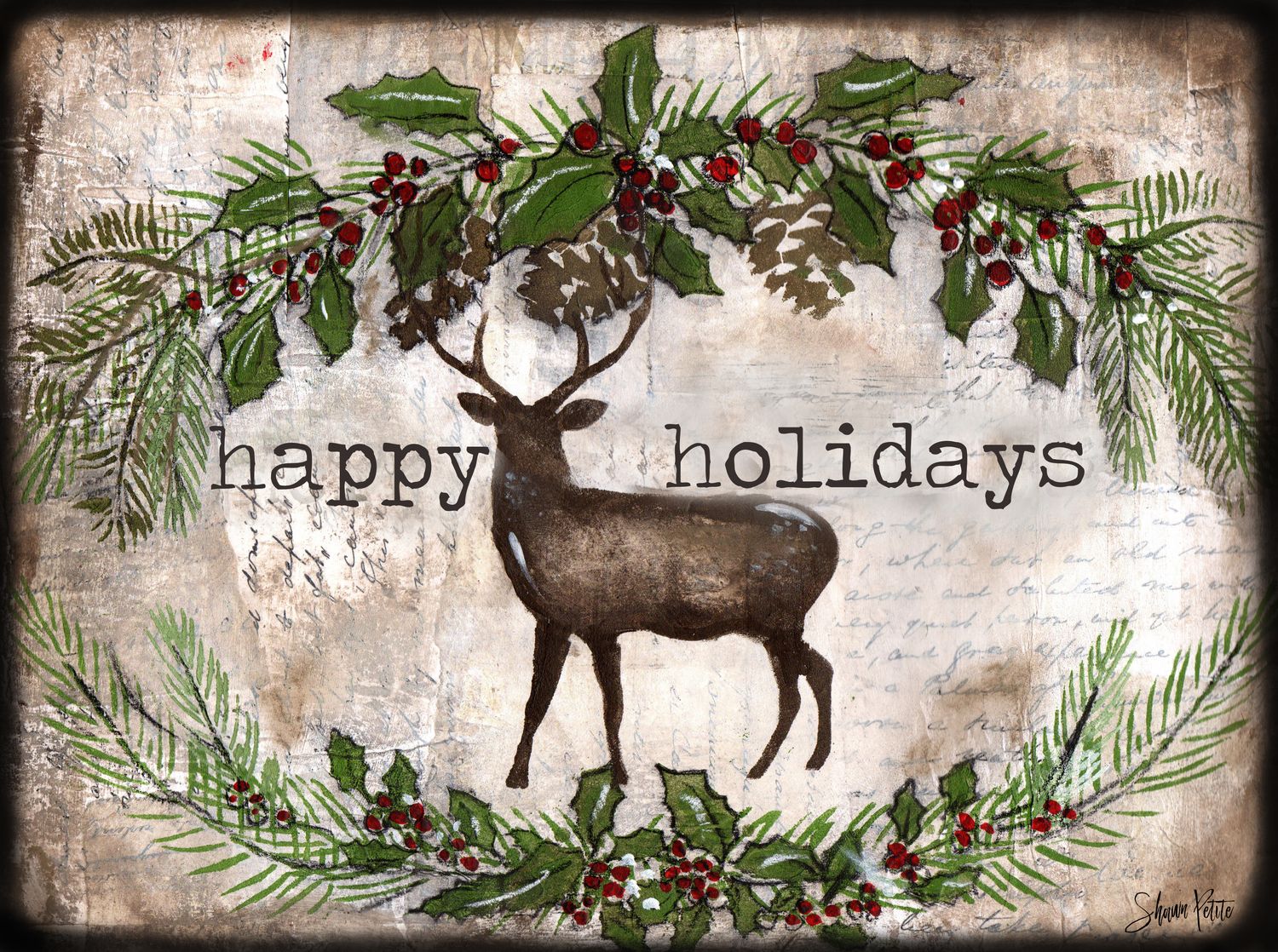 Happy Holidays deer, digital instant download