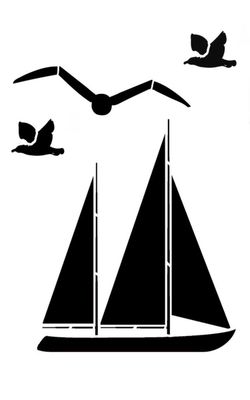 Sailboat with birds stencil 5x8