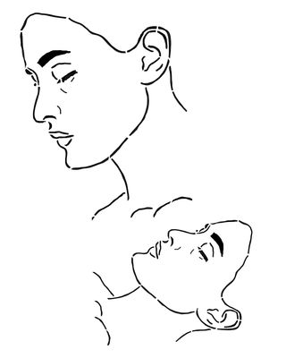 Faces 6 small side view looking down stencil 8x10