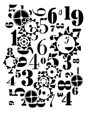 Layered up 2 Numbers and Gears stencil 9x12