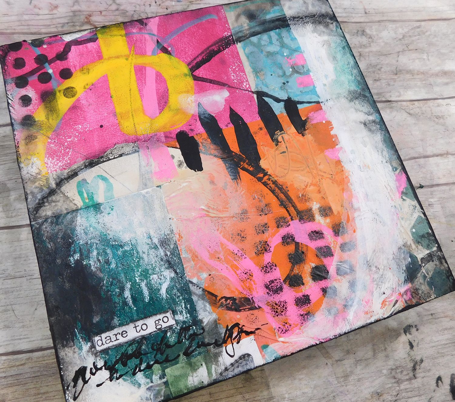 &quot;Dare to Go&quot; abstract 8x8 mixed media original