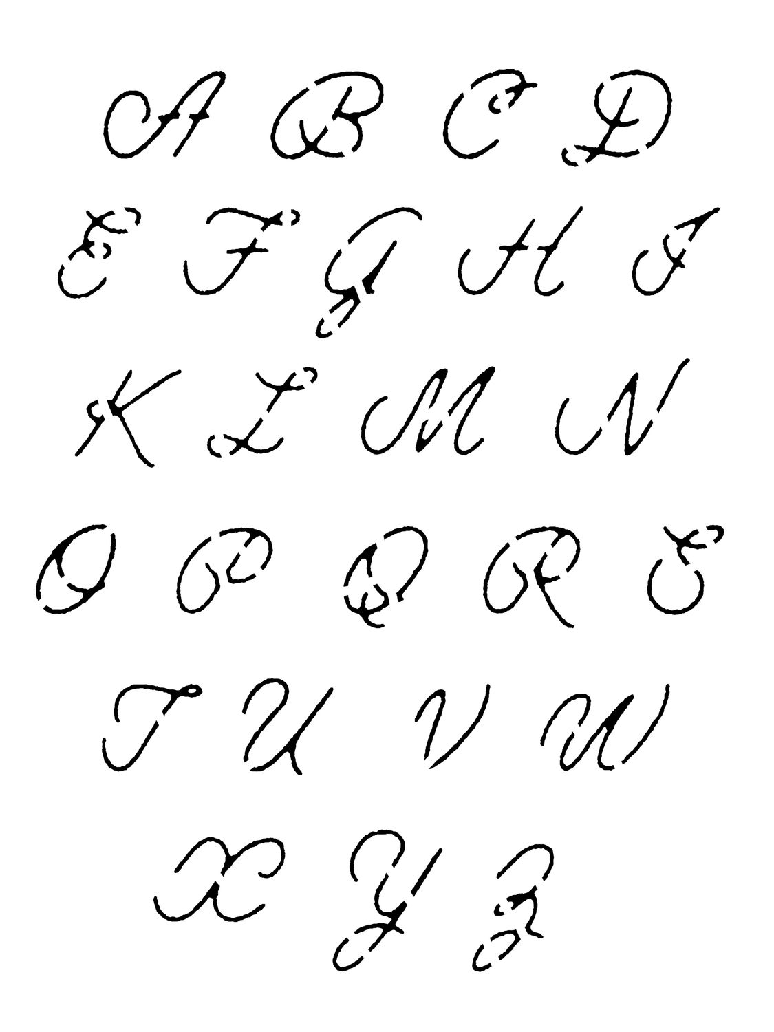 Cursive Rough Font uppercase stencil 9x12