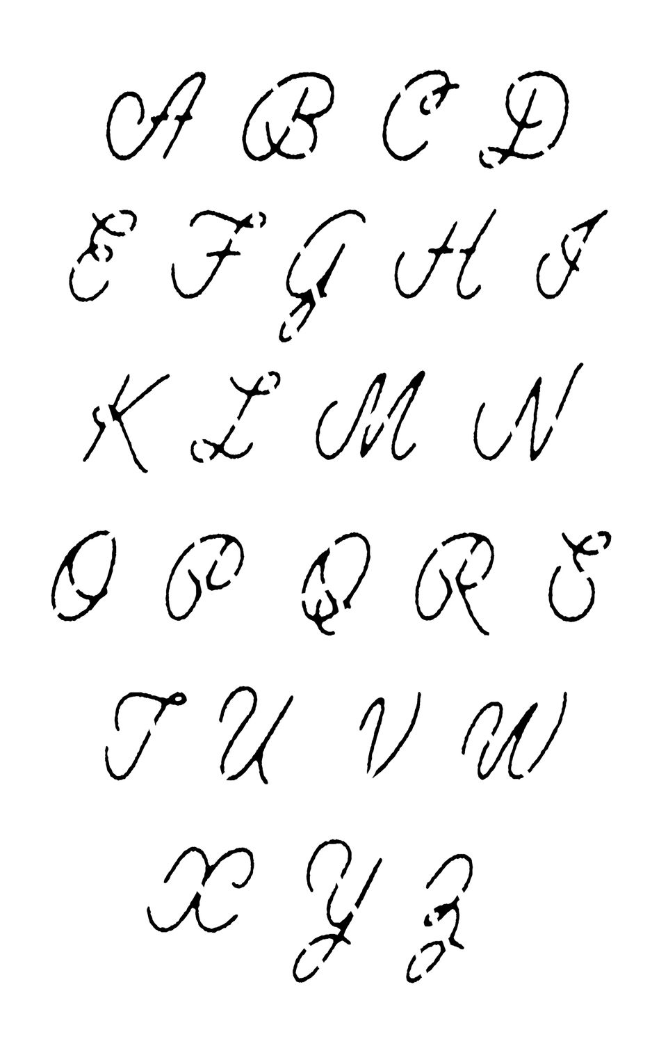 Cursive Rough Font uppercase stencil 5x8