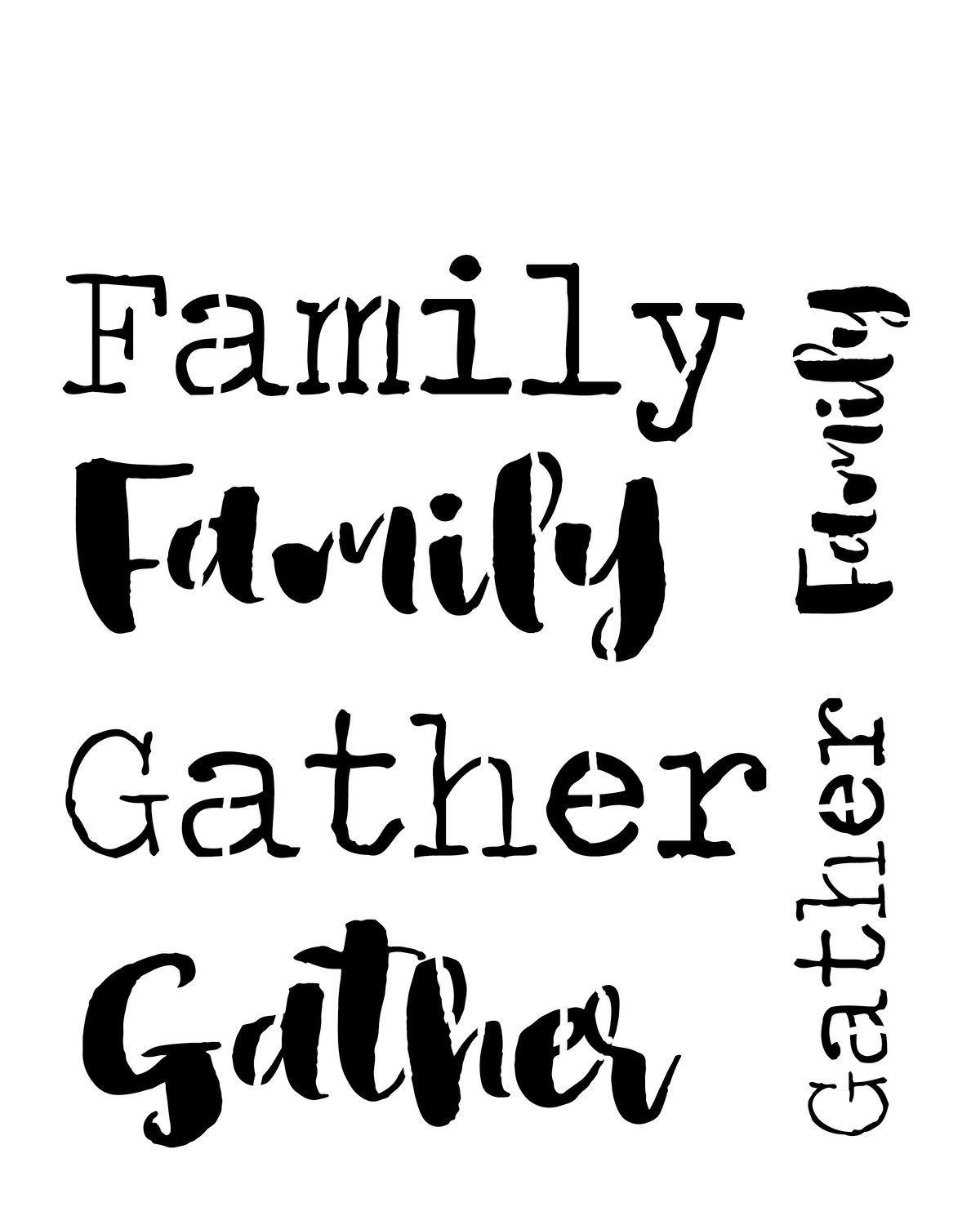 Gather family words stencil 8x10