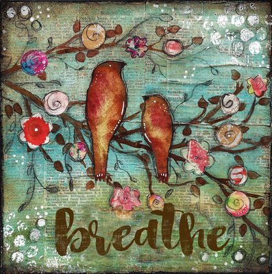 "Breathe" bird duo Print on Wood and Print to be Framed