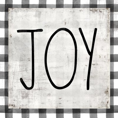 "Joy" black and white plaid, Print on Wood and Print to be Framed