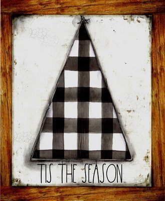 "Tis the Season" black plaid Christmas Tree, Print on Wood and Print to be Framed