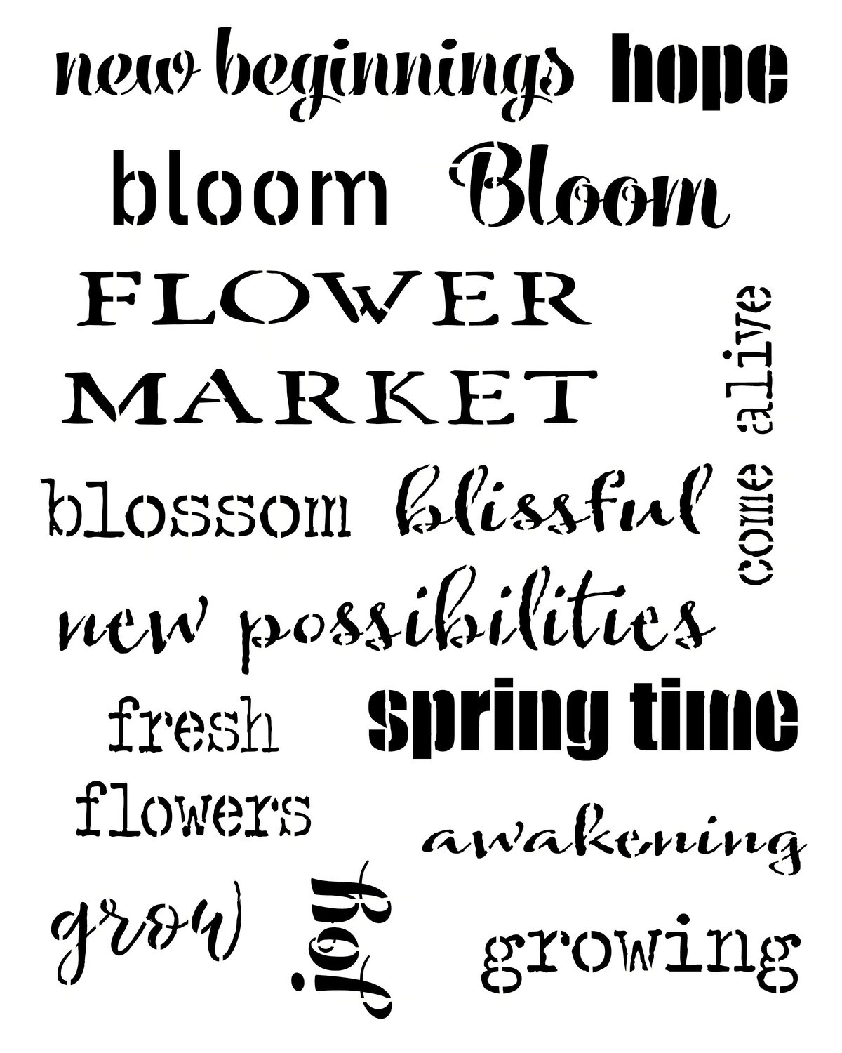 Spring Words stencil 8x10