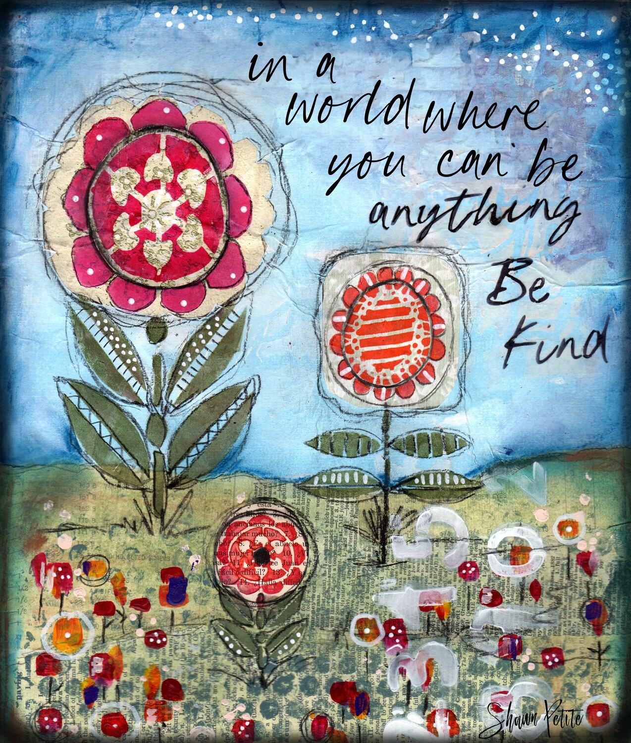 BeKind, whimsey flowers digital instant download