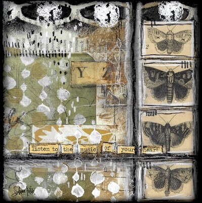 "Listen to the music of your heart" 6x6 mixed media original