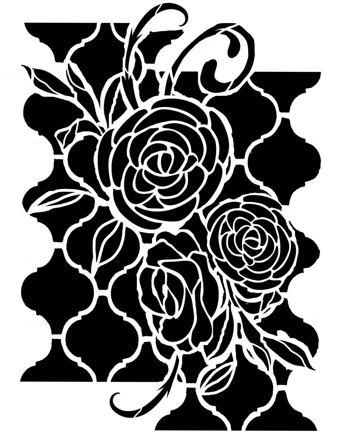 Layered up 3 tiles and flowers stencil 8x10