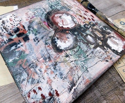 "Through the desert" 8x8 mixed media original on birchwood
