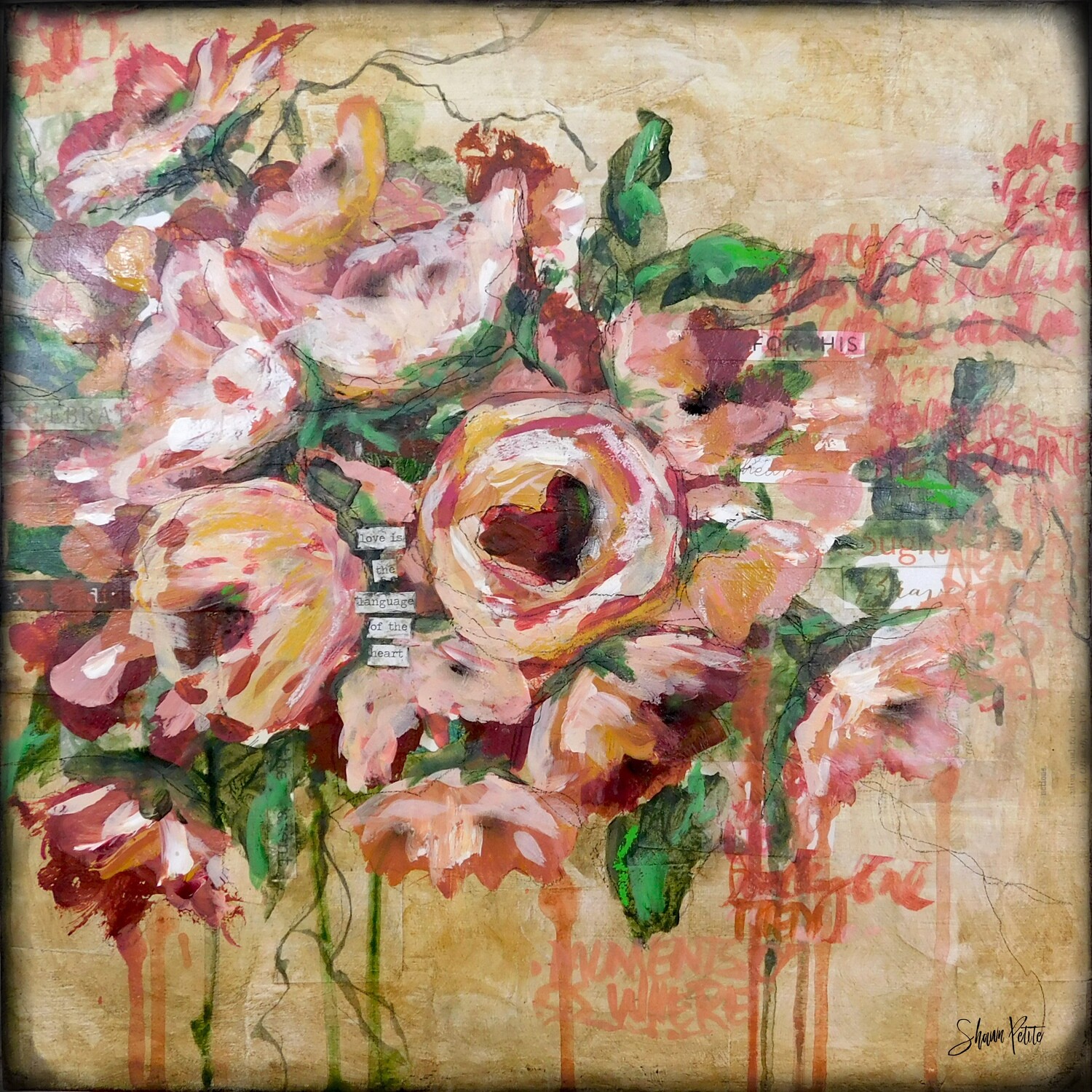 "Love is the language of the Heart", floral Print to be Framed