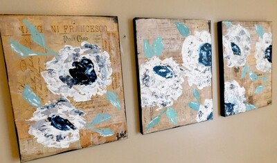 "Unrushed moments 1, 2, &amp; 3"  set of 3 11X14 mixed media originals
