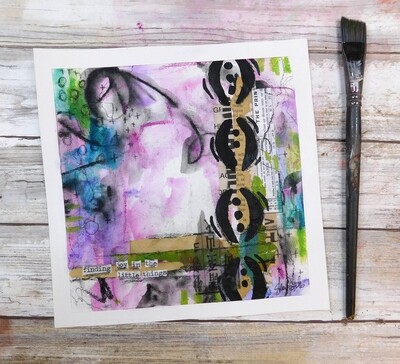 "Finding joy in the little things" abstract 8x8 mixed media original to be framed