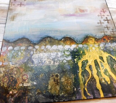 "The Planting" 14x14 mixed media original canvas