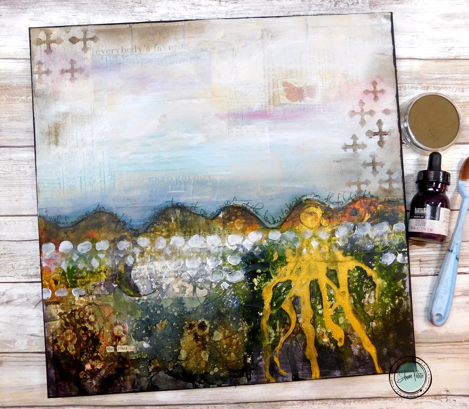"The Planting" 14x14 mixed media original canvas