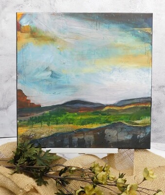 "Off the beaten path" landscape 14x14 mixed media original canvas
