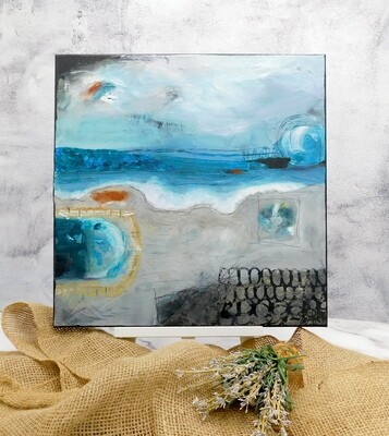 "Weekend getaway" 14x14 mixed media original canvas