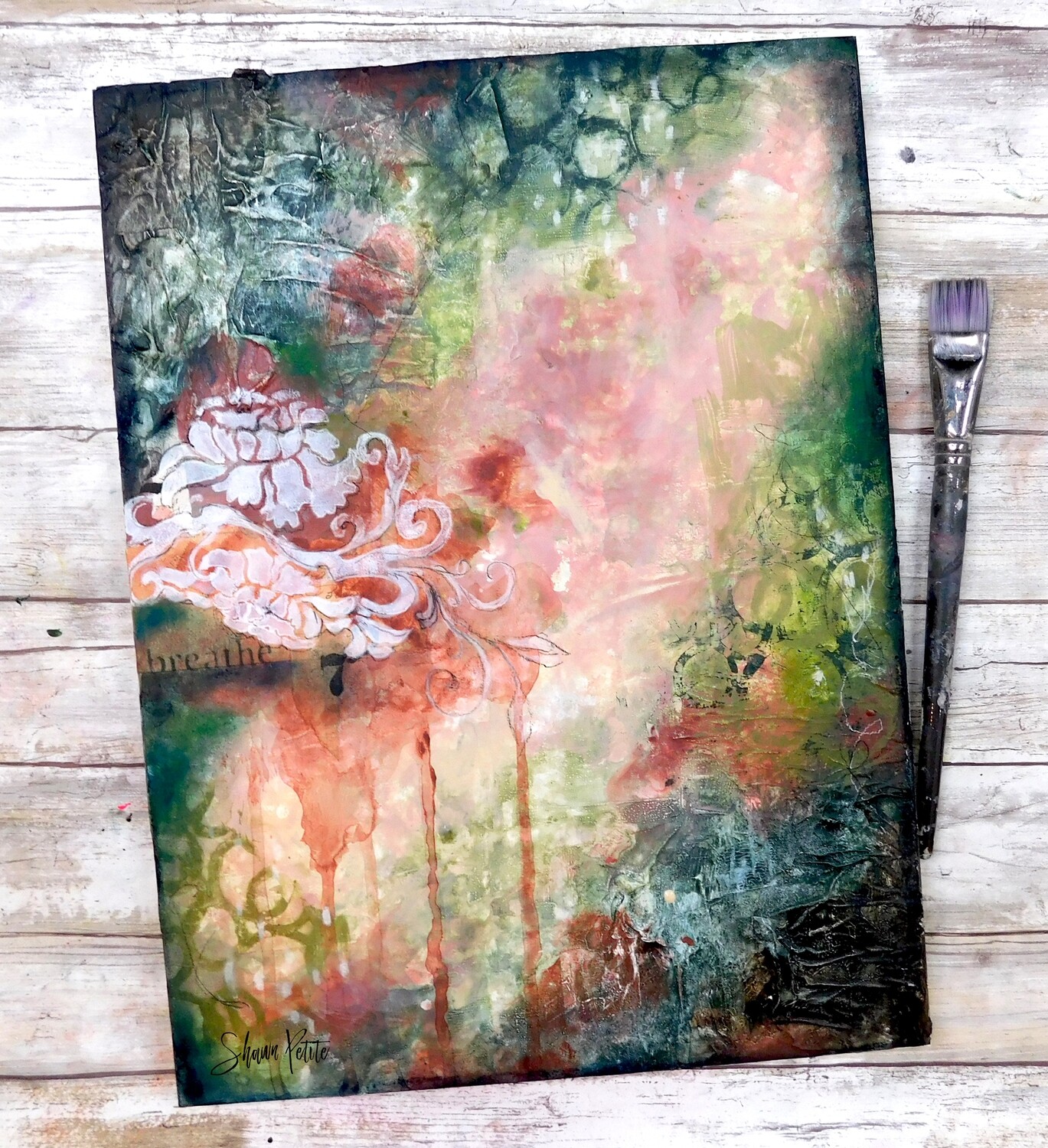 "Breathe" abstract floral 16x12 mixed media original