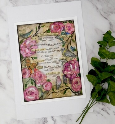 "I believe that" whimsey flowers 14x11 mixed media original to be framed