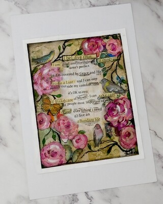 "I believe that" whimsey flowers 14x11 mixed media original to be framed