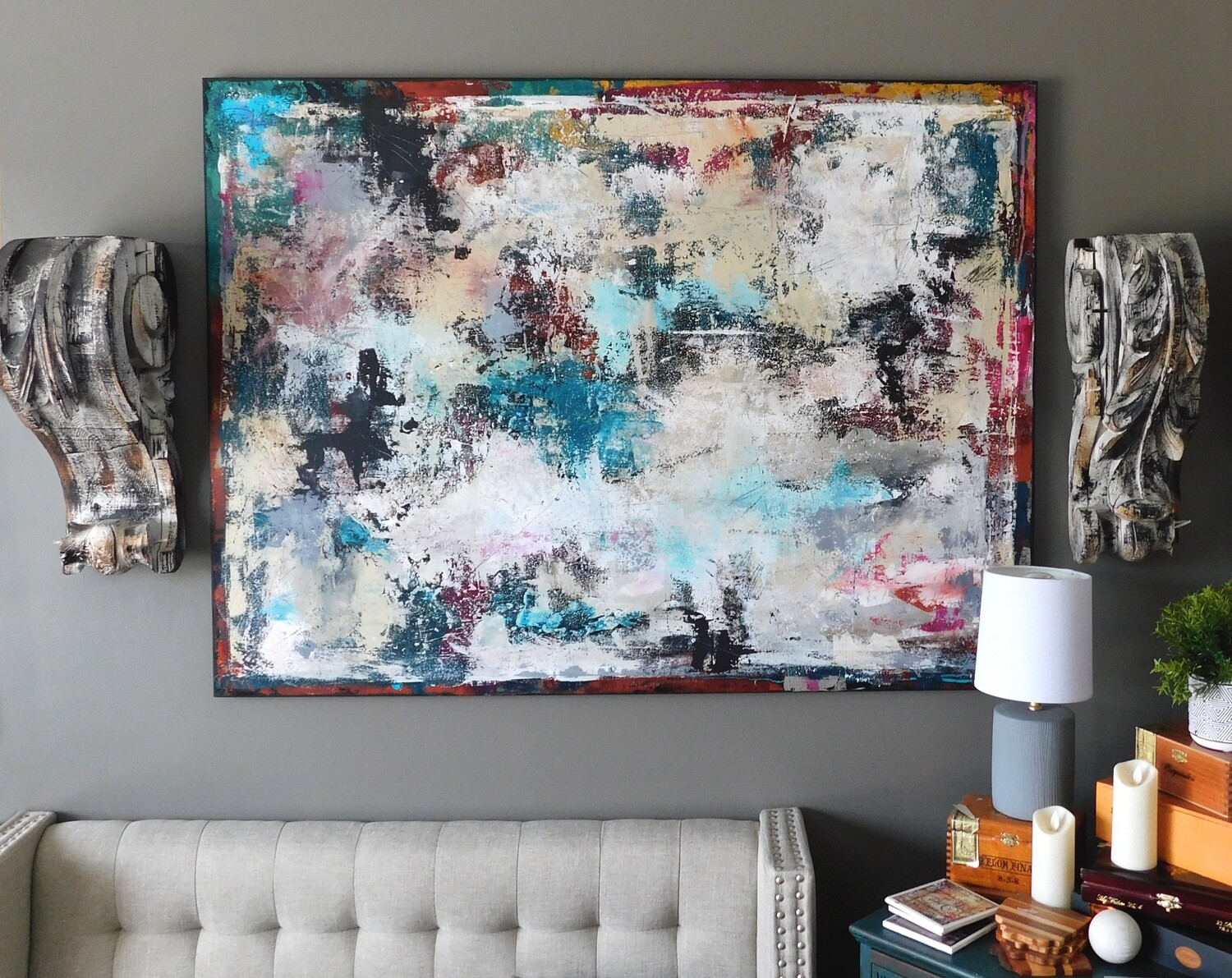 "Organized chaos" mixed media 48x36 original canvas
