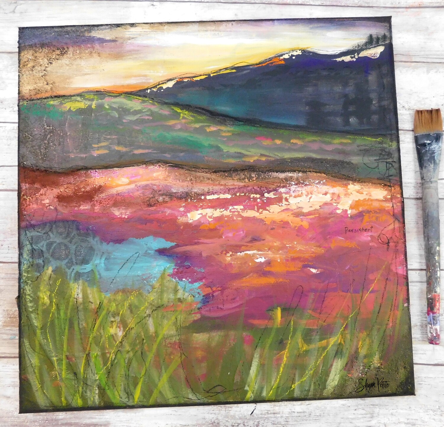"Persistent Beauty" 14x14 mixed media original canvas