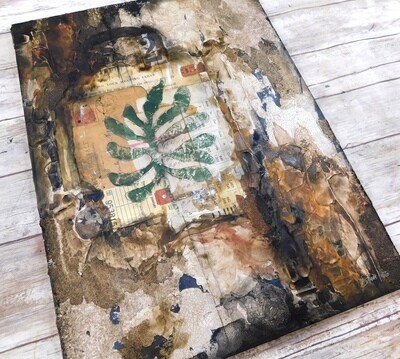 "Courage to learn, grow and be me" 12x16 mixed media original on Birchwood