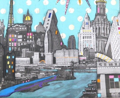 "She Found Time for Adventure" mixed media original 12x12
