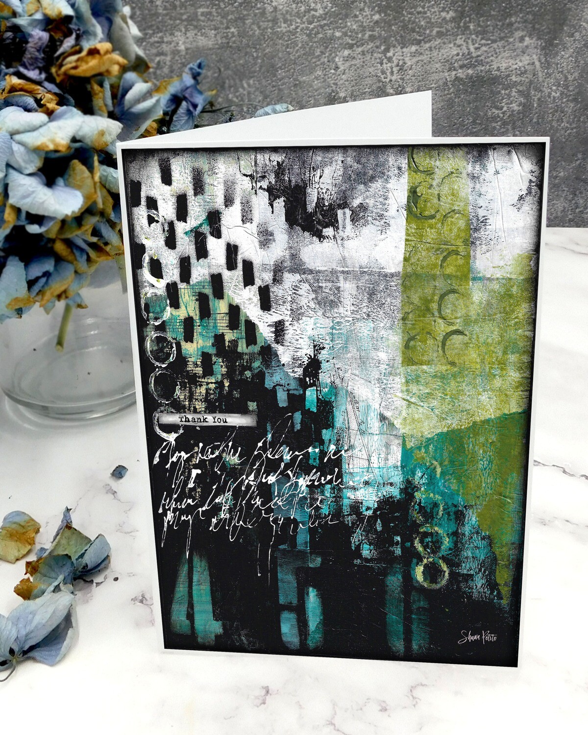 "Thank you" 5x7 green abstract card