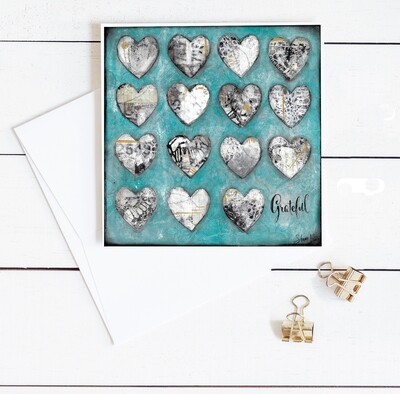 "Grateful" 6x6 hearts card
