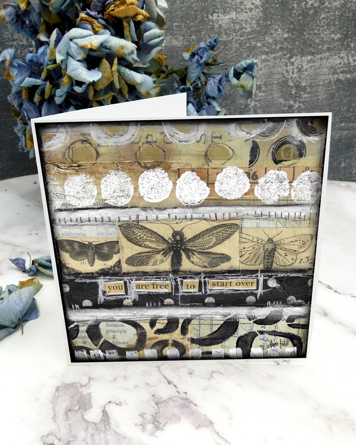 "You are free to start over" 6x6 dragonfly card